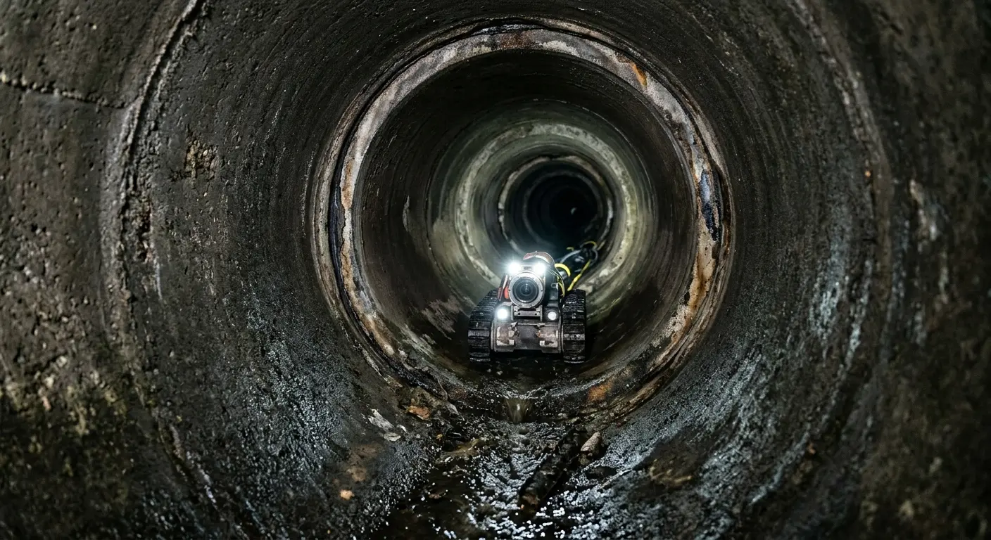 Robotic sewer camera inspecting pipe interior for Sewer Line Cleaning in Mount Morris