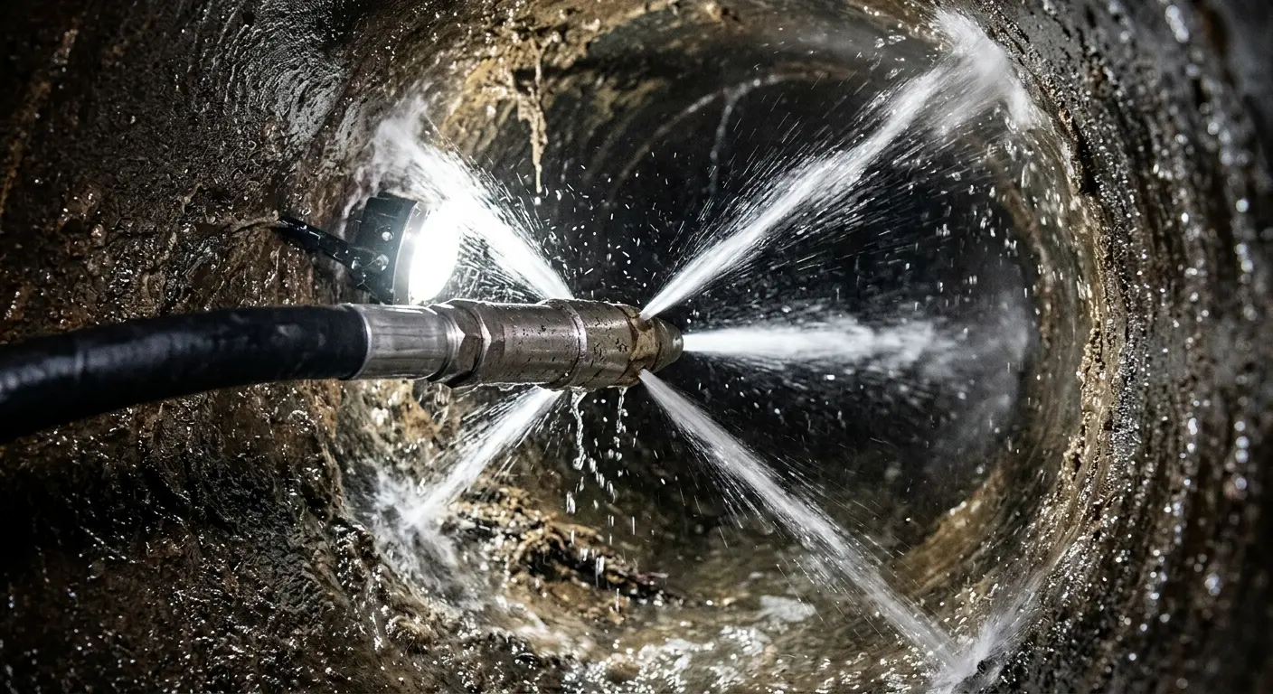 High-pressure hydro jetting nozzle cleaning sewer pipe for Sewer Cleanout in Mount Morris